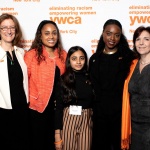 YWCA NYC Co-Chairs Mary F. Crawford and Tracy Richelle High, YWCA NYC Member of the “Step in and Stop It” Program Robina Afzal, Assistant Director of Girls Initiative Vanne-Paige Padgett