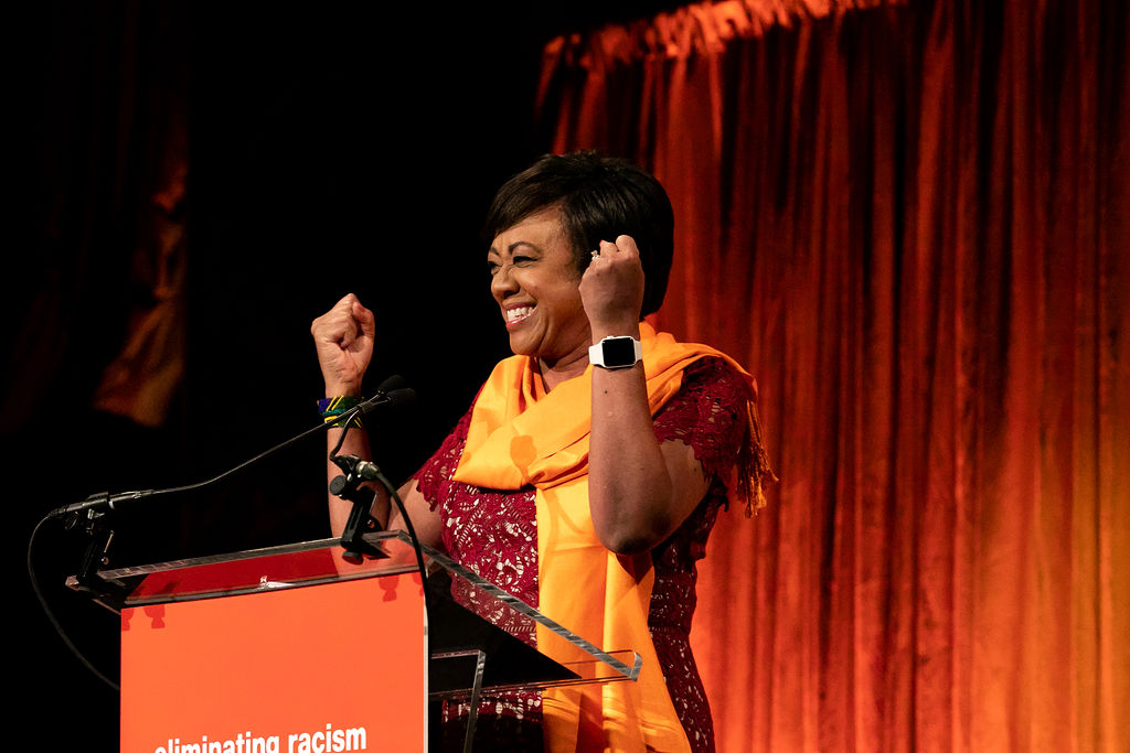 Janice Huff stands at the podium at our 46th Annual Luncheon.